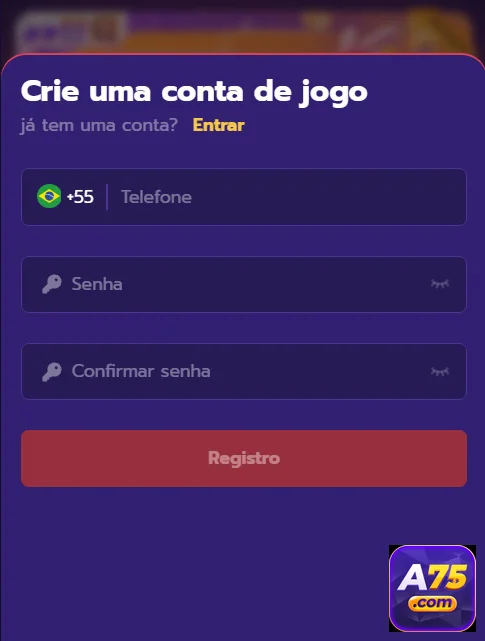 Interface do aplicativo cassino móvel da a75